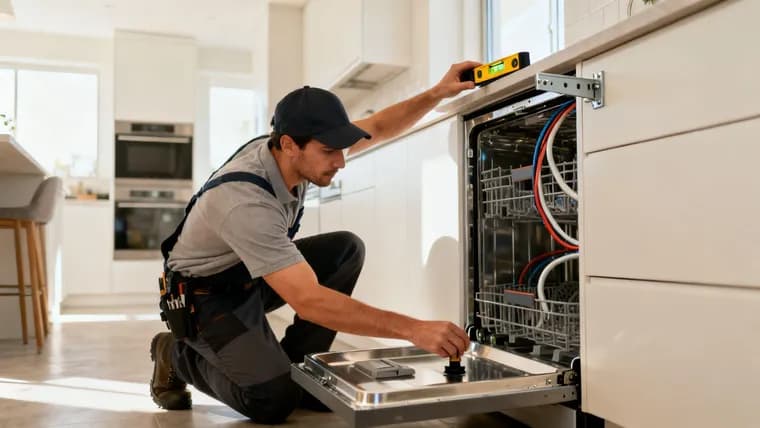 Montör installerar en integrerad diskmaskin